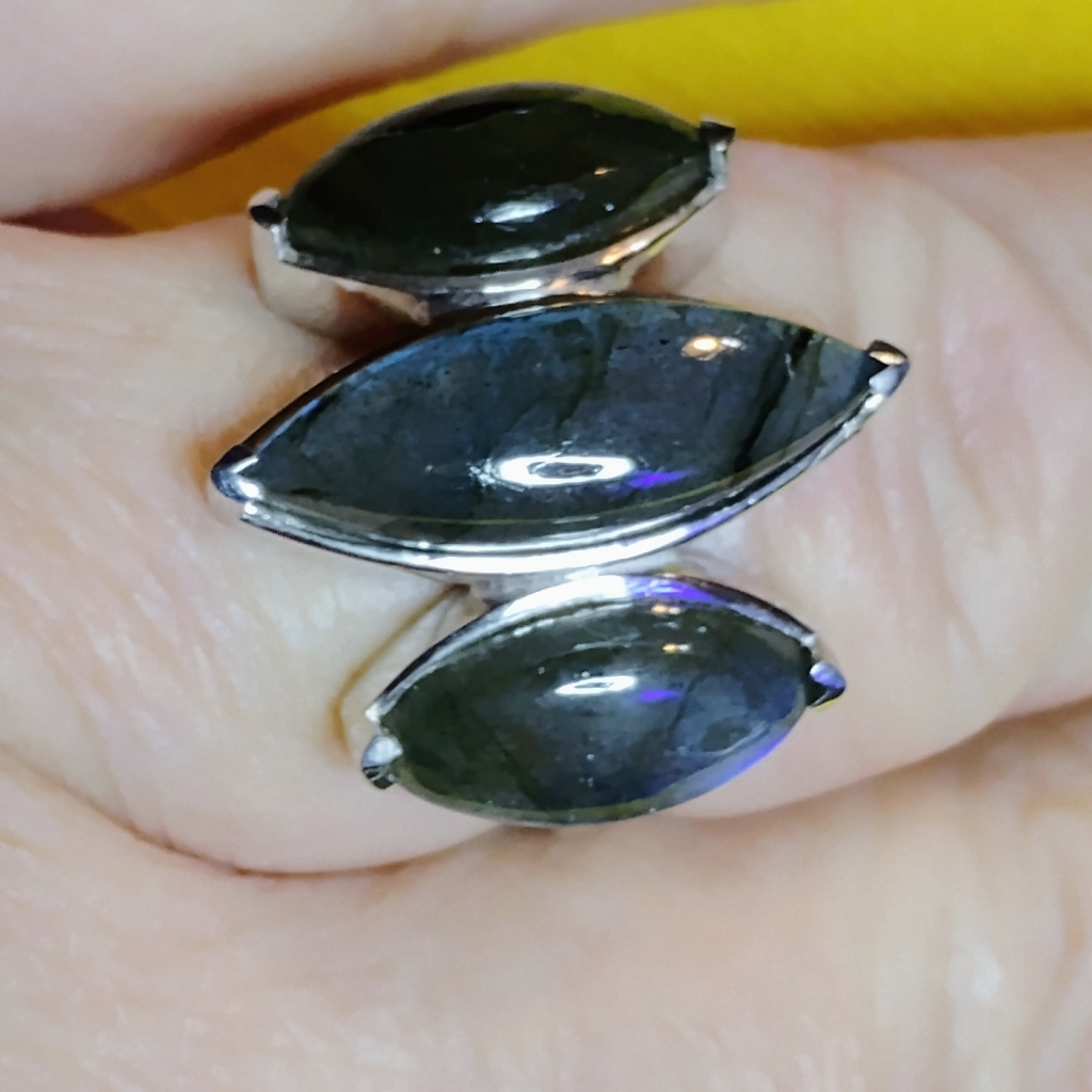Mystic Labradorite, Sterling Silver Ring. Size 8